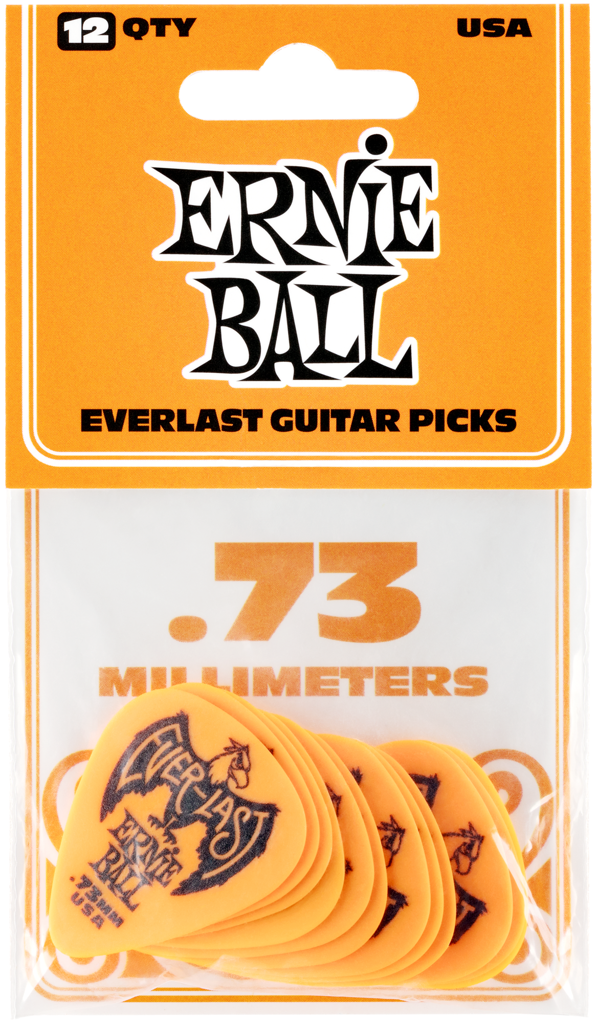 ERNIE BALL 9190 Plektren, Everlast, 0,73mm, orange, 12 Stück
